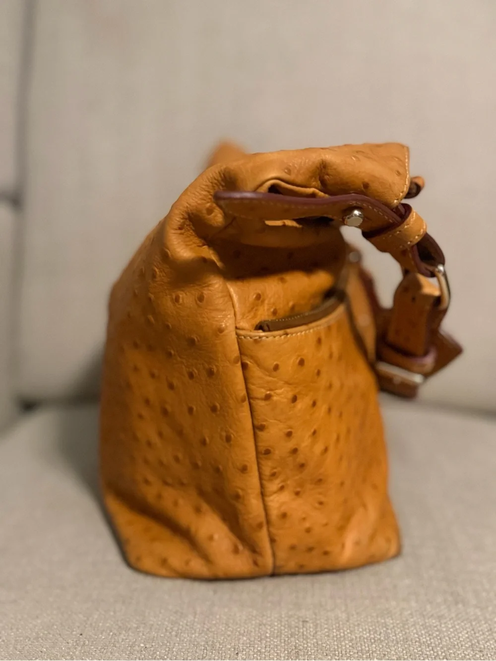 Dooney & Bourke Tan Ostrich-Embossed Leather Shoulder Bag